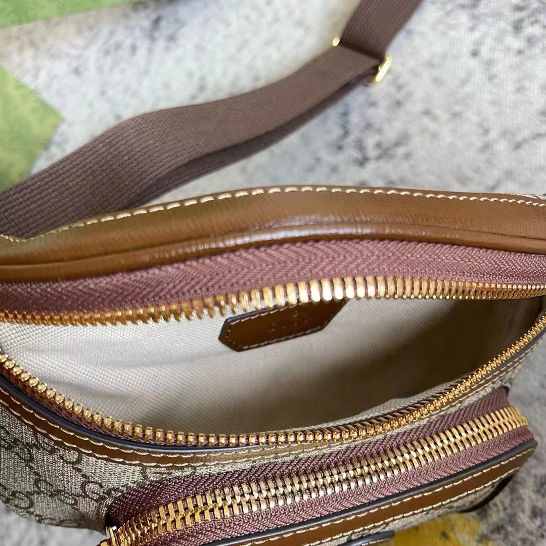 Gucci Unisex Belt Bag Interlocking G Beige Ebony GG Supreme Canvas Brown Leather