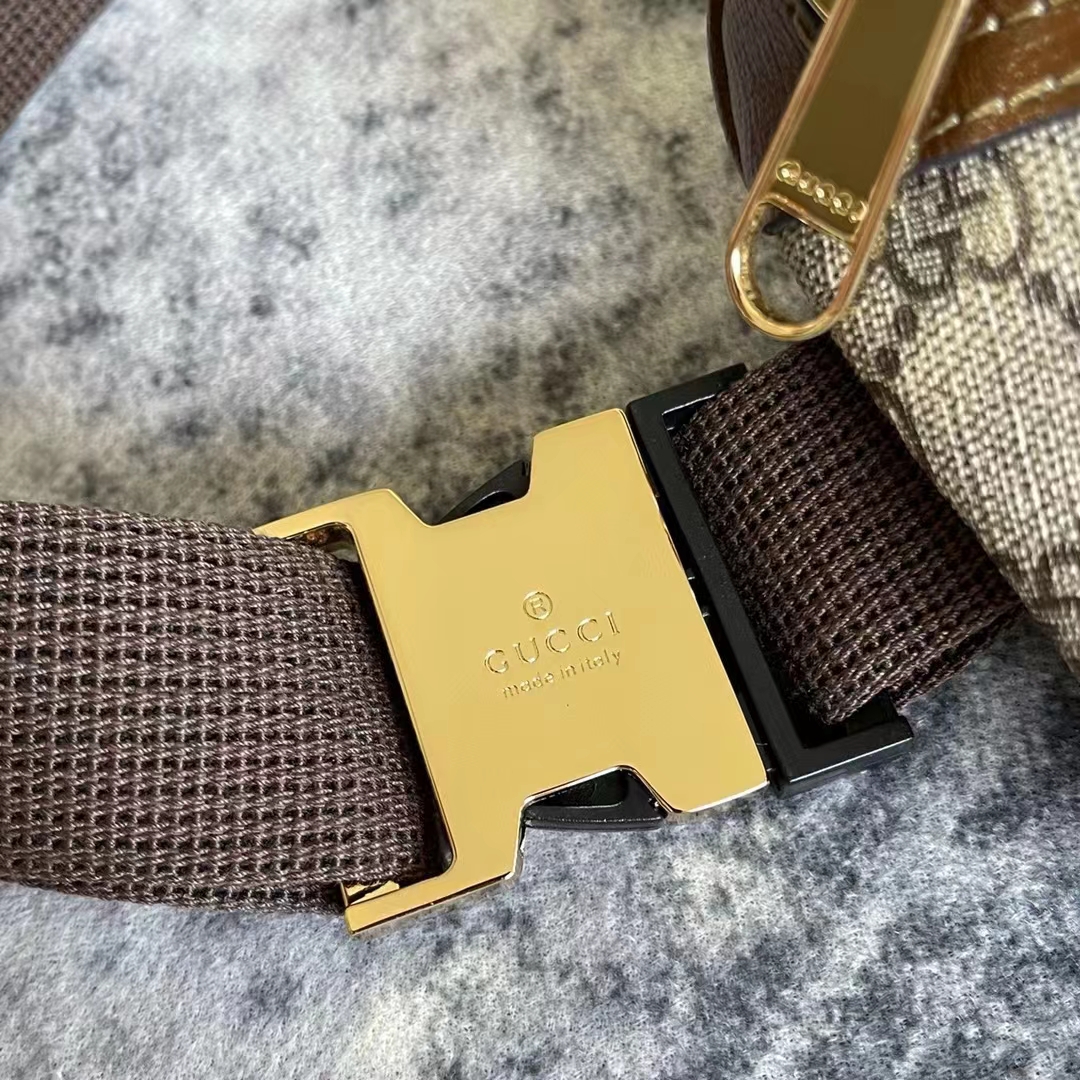 Gucci Unisex Belt Bag Interlocking G Beige Ebony GG Supreme Canvas Brown Leather