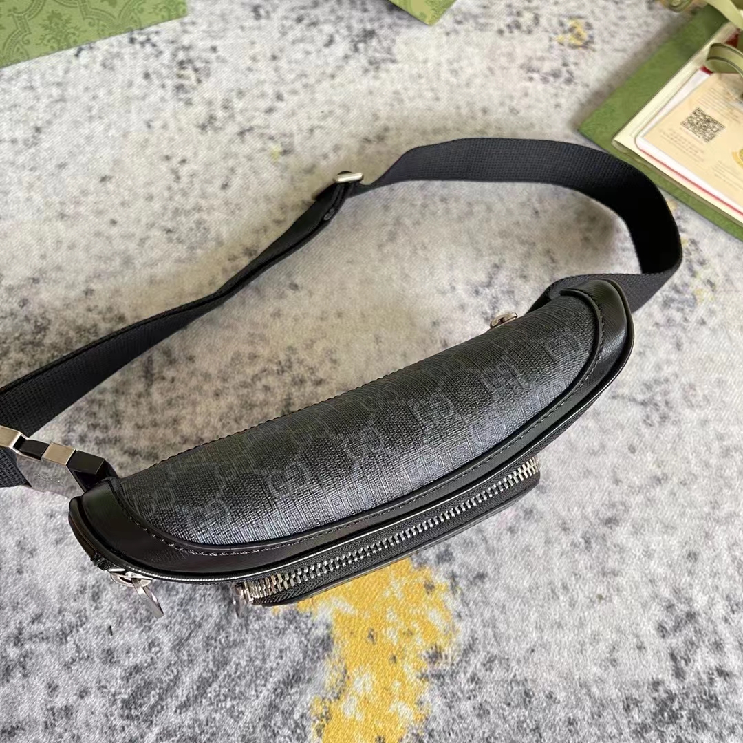 Gucci Unisex Belt Bag Interlocking G Black GG Supreme Canvas Black Leather
