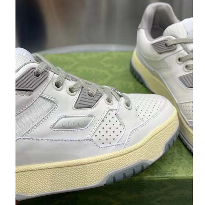 Gucci Unisex Distressed Effect Sneaker Off White Leather Interlocking G Rubber Flat