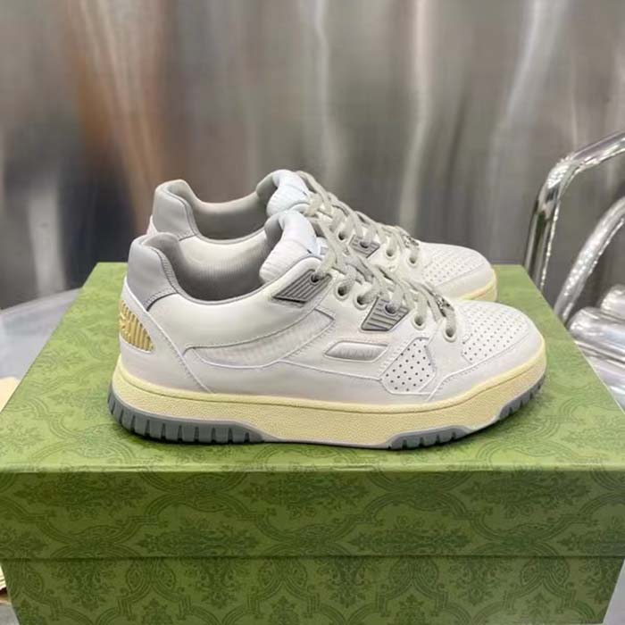 Gucci Unisex Distressed Effect Sneaker Off White Leather Interlocking G Rubber Flat