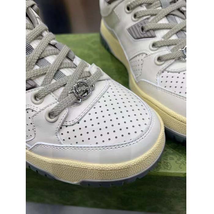 Gucci Unisex Distressed Effect Sneaker Off White Leather Interlocking G Rubber Flat