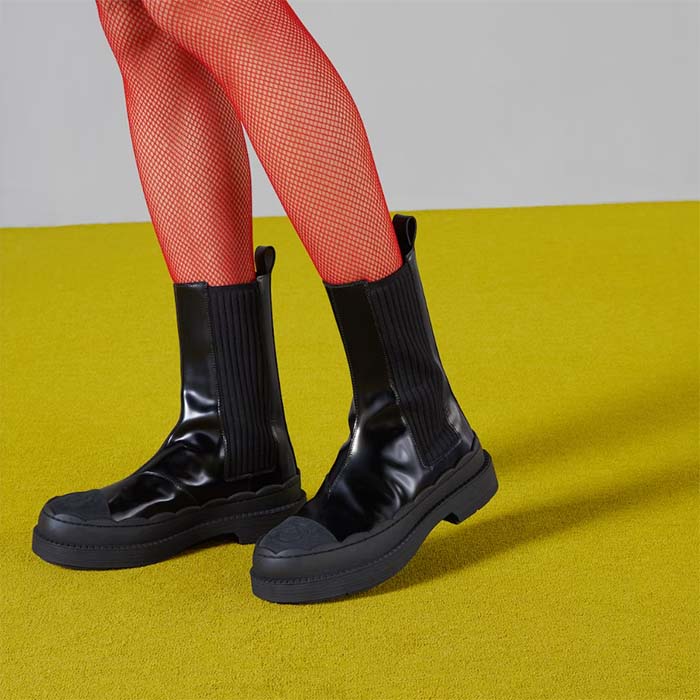 Gucci Unisex GG Interlocking G Boots Black Leather Rubber Sole Flat 1.5 CM Heel