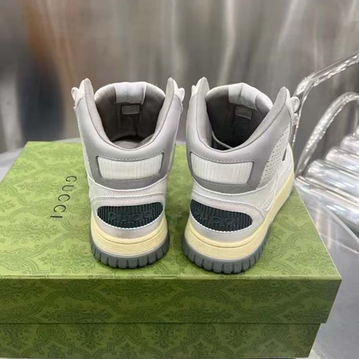 Gucci Unisex High Top Distressed Effect. Sneaker Off White Leather Interlocking G Rubber Flat