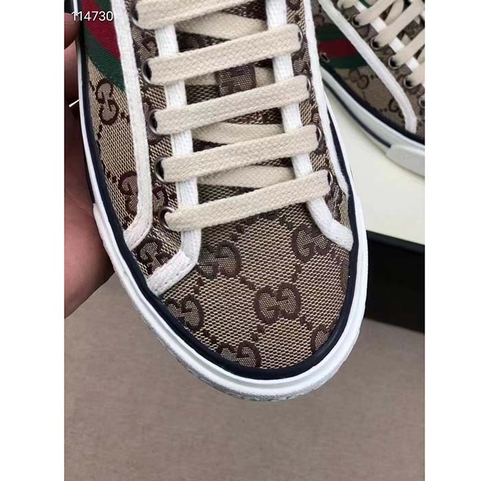 Gucci Unisex Tennis 1977 Sneaker Beige Ebony Original GG Canvas Rubber Sole Flat