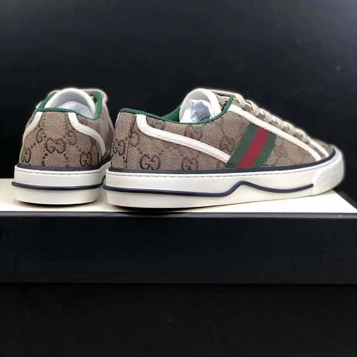 Gucci Unisex Tennis 1977 Sneaker Beige Ebony Original GG Canvas Rubber Sole Flat
