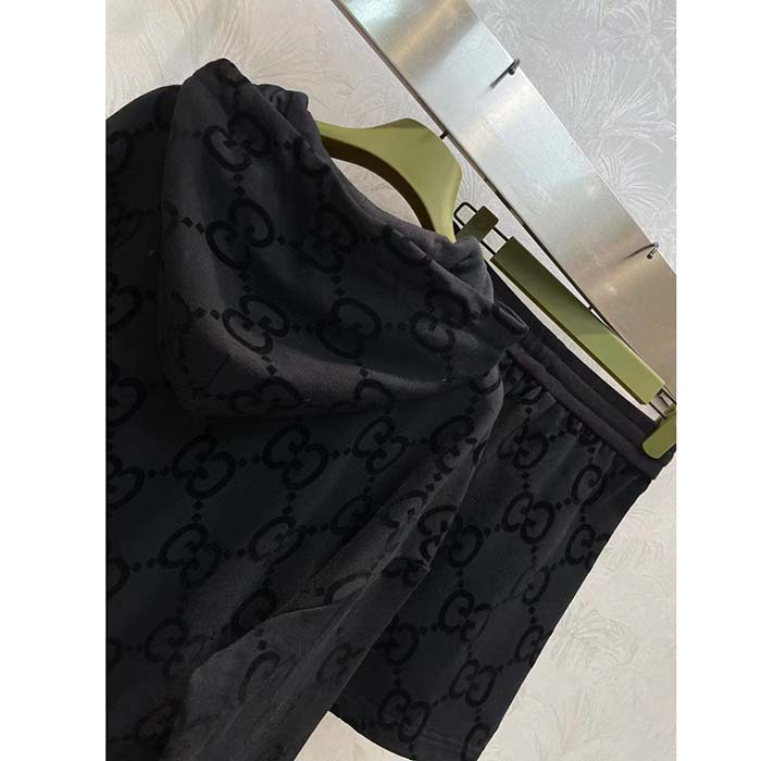 Gucci Women GG Brushed Cotton Hooded Sweatshirt Black Fixed Hood Dropped Shoulder Long Sleeves
