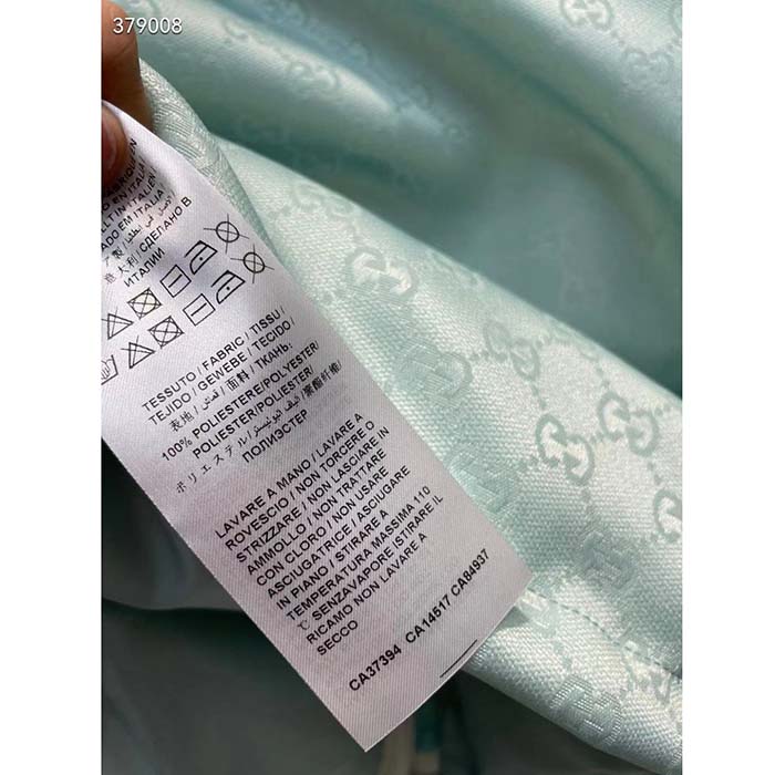 Gucci Men GG Cotton Canvas Padded Gilet Light Blue High Neck Interlocking G Sleeveless