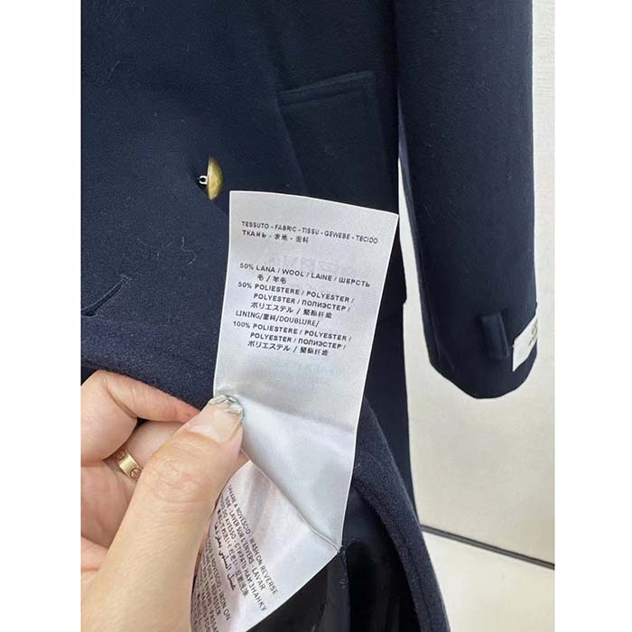 Gucci Men GG Felt Wool Coat Dark Navy Metal Buttons Gucci Cities Label Fully Lined