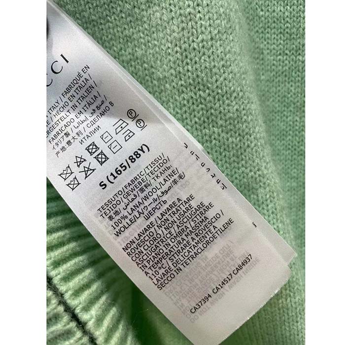 Gucci Women GG Fine Cashmere Cardigan Interlocking G Light Green Crewneck Long Sleeves