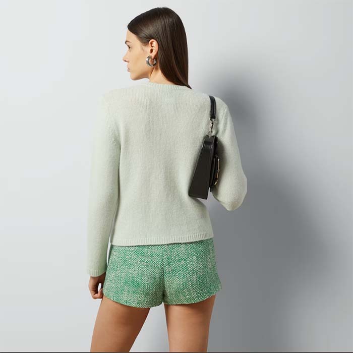 Gucci Women GG Fine Cashmere Cardigan Interlocking G Light Green Crewneck Long Sleeves