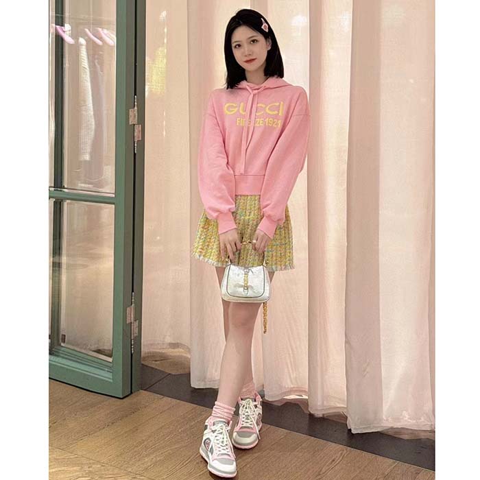 Gucci Women GG Hooded Sweatshirt Embroidery Firenze 1921 Drawstring Closure Dropped Shoulder Long Sleeves