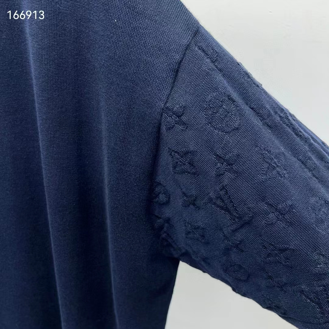 Louis Vuitton LV Women Short-Sleeved Cotton Crewneck Regular Fit Embossed Jacquard Monogram Navy Blue