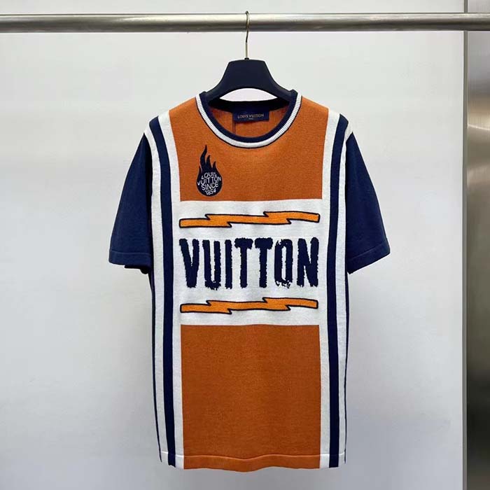 Louis Vuitton LV Men Short-Sleeved Cotton T-Shirt Orange Regular Fit Vuitton Jacquard Signature