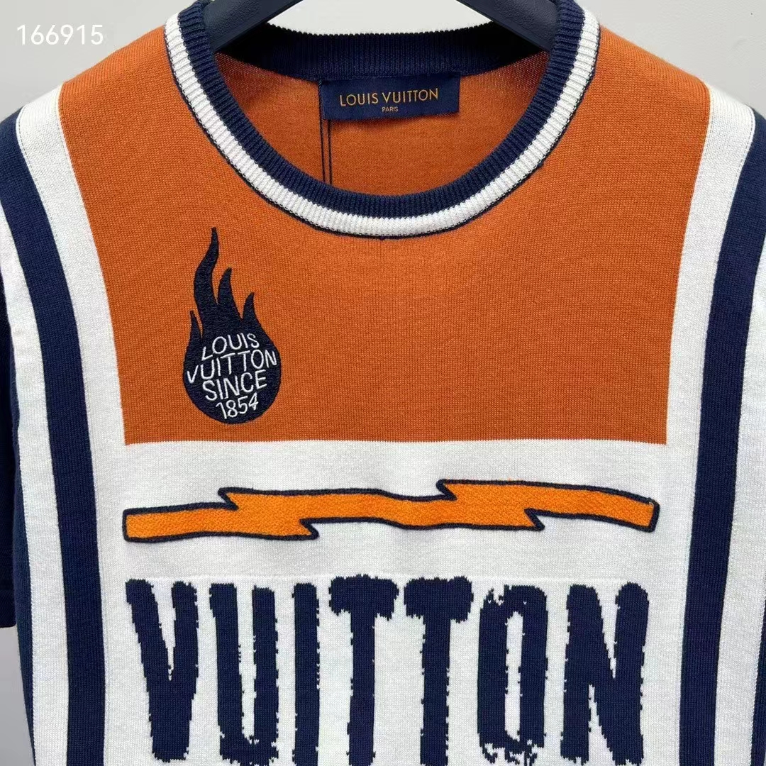 Louis Vuitton LV Men Short-Sleeved Cotton T-Shirt Orange Regular Fit Vuitton Jacquard Signature