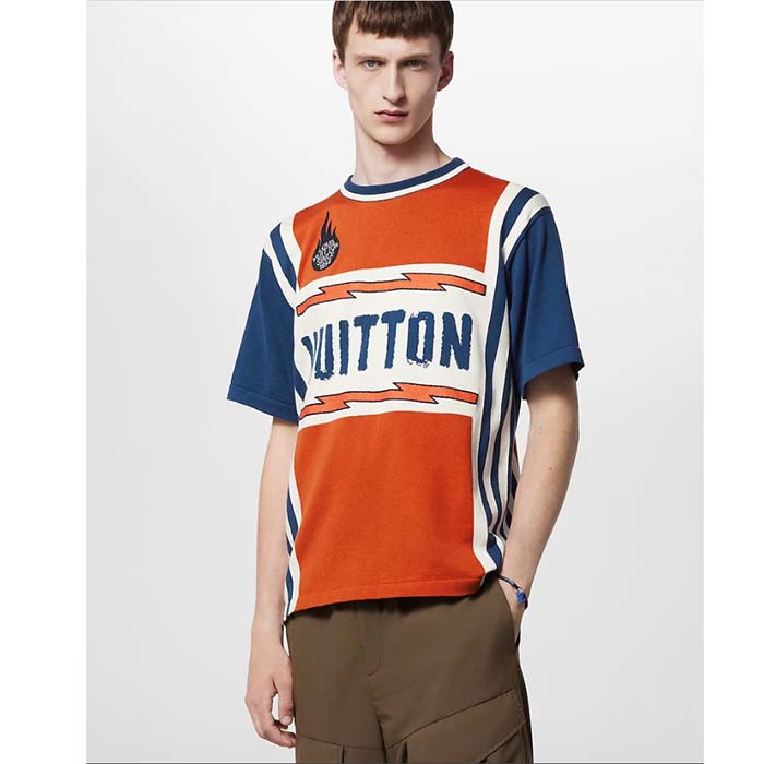 Louis Vuitton LV Men Short-Sleeved Cotton T-Shirt Orange Regular Fit Vuitton Jacquard Signature