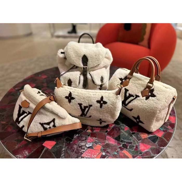 Louis Vuitton LV Unisex Bumbag Cream Brown Shearling Cowhide-Leather Textile Lining