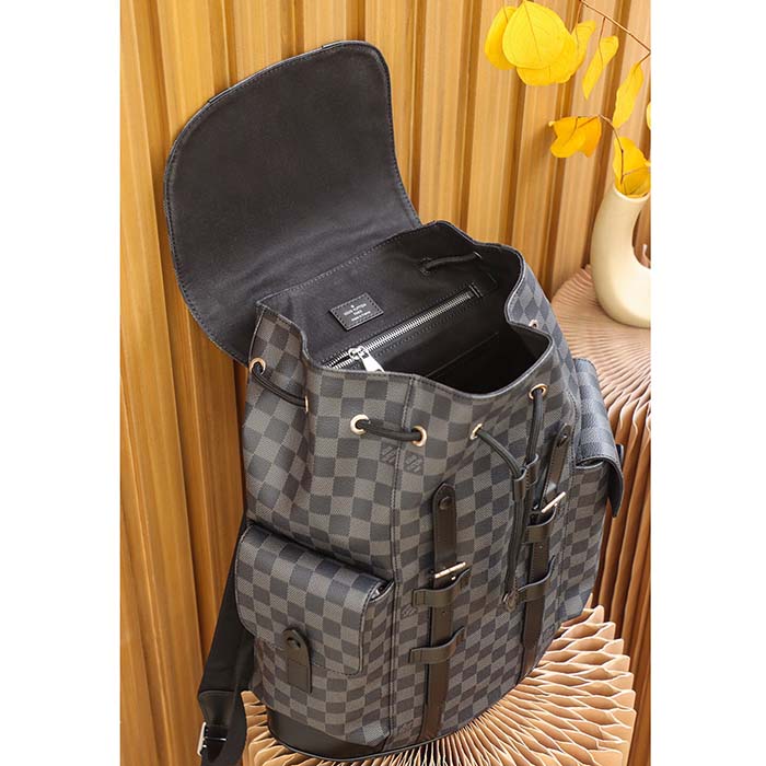 Louis Vuitton LV Unisex Christopher PM Damier Graphite Canvas Grey Body Flap Opening