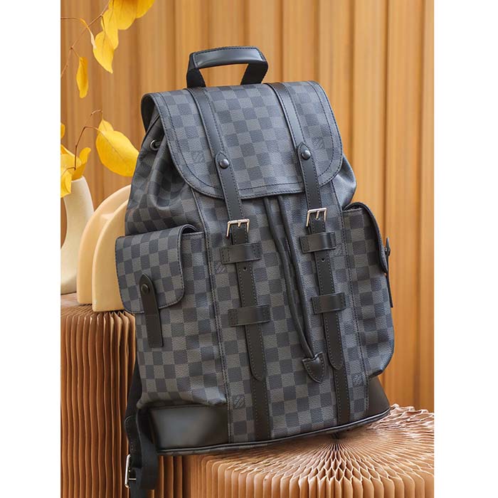 Louis Vuitton LV Unisex Christopher PM Damier Graphite Canvas Grey Body Flap Opening