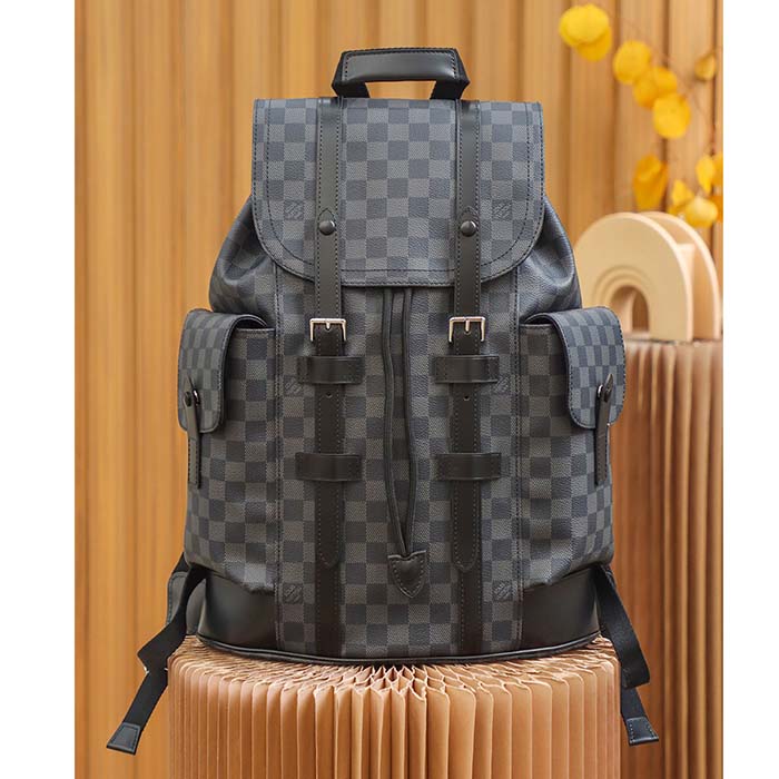 Louis Vuitton LV Unisex Christopher PM Damier Graphite Canvas Grey Body Flap Opening