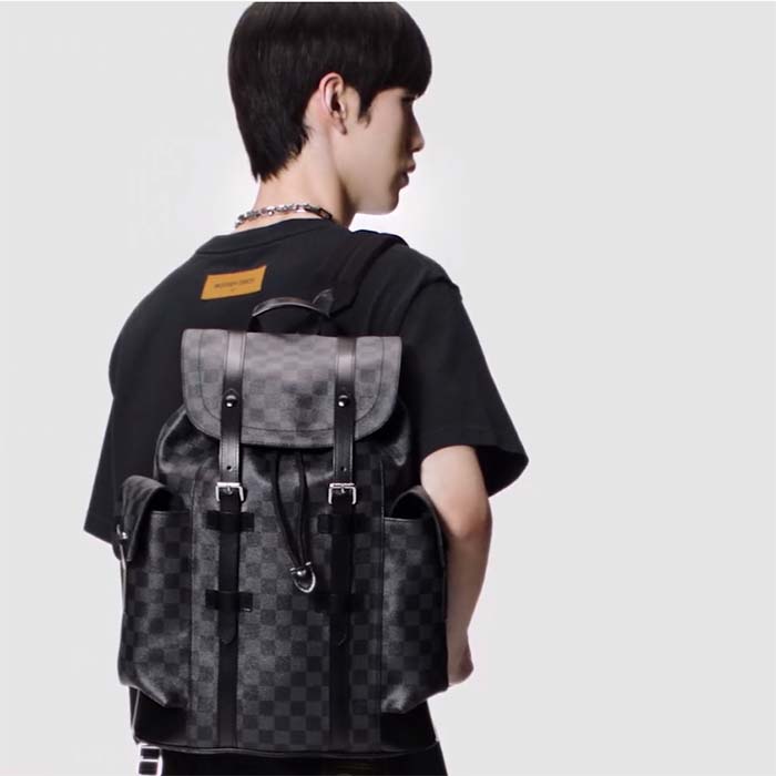 Louis Vuitton LV Unisex Christopher PM Damier Graphite Canvas Grey Body Flap Opening