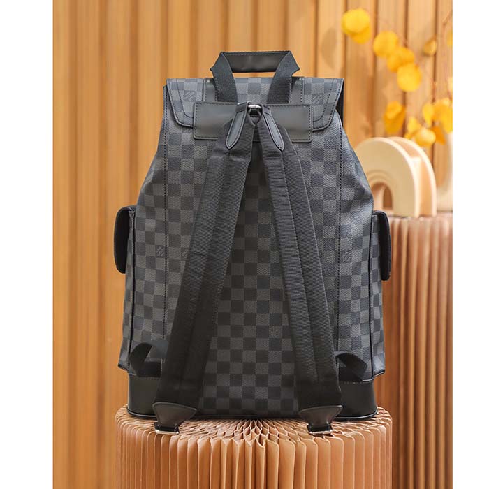 Louis Vuitton LV Unisex Christopher PM Damier Graphite Canvas Grey Body Flap Opening