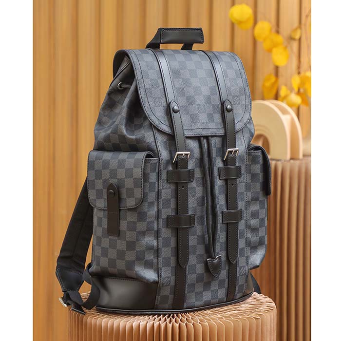 Louis Vuitton LV Unisex Christopher PM Damier Graphite Canvas Grey Body Flap Opening