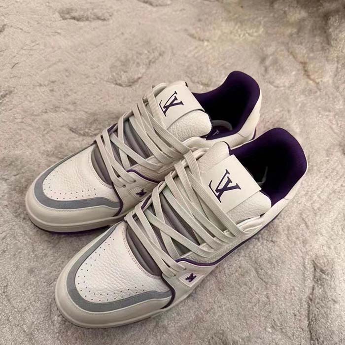 Louis Vuitton LV Unisex LV Trainer Sneaker Purple Grained Calf Leather Rubber Outsole