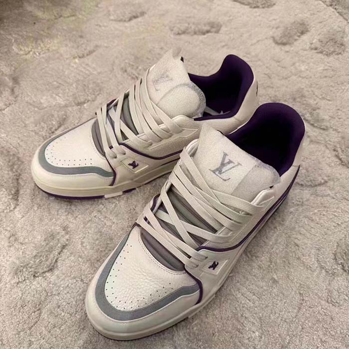 Louis Vuitton LV Unisex LV Trainer Sneaker Purple Grained Calf Leather Rubber Outsole
