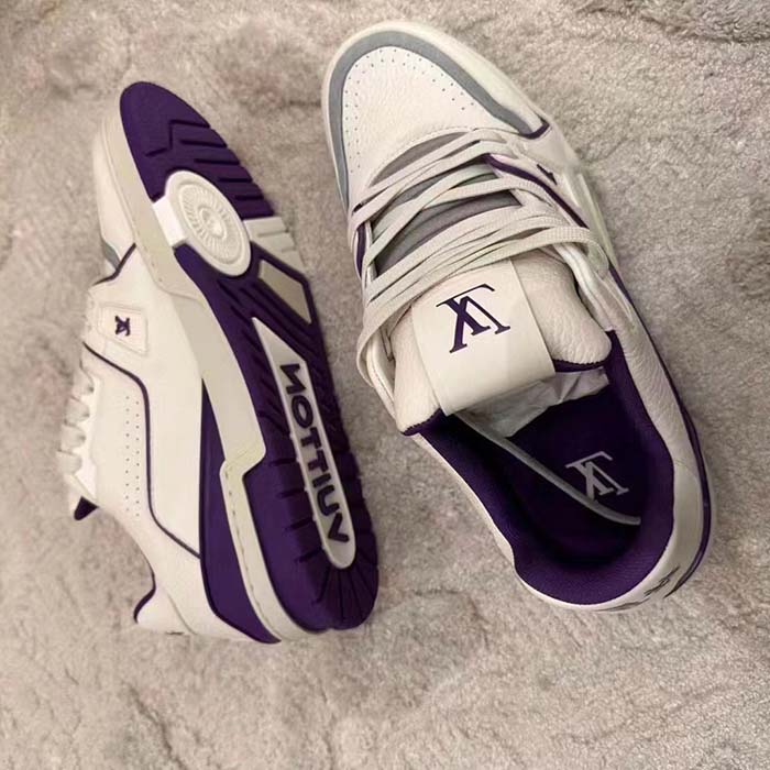 Louis Vuitton LV Unisex LV Trainer Sneaker Purple Grained Calf Leather Rubber Outsole