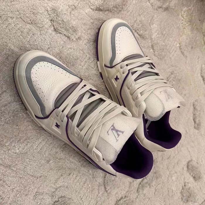 Louis Vuitton LV Unisex LV Trainer Sneaker Purple Grained Calf Leather Rubber Outsole
