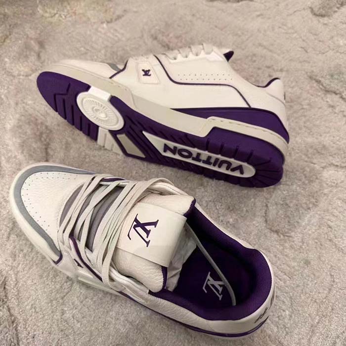Louis Vuitton LV Unisex LV Trainer Sneaker Purple Grained Calf Leather Rubber Outsole