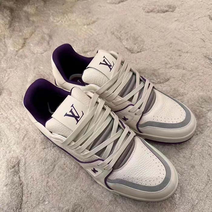 Louis Vuitton LV Unisex LV Trainer Sneaker Purple Grained Calf Leather Rubber Outsole
