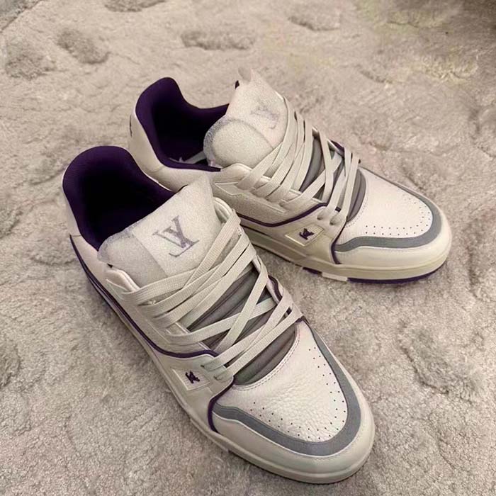 Louis Vuitton LV Unisex LV Trainer Sneaker Purple Grained Calf Leather Rubber Outsole