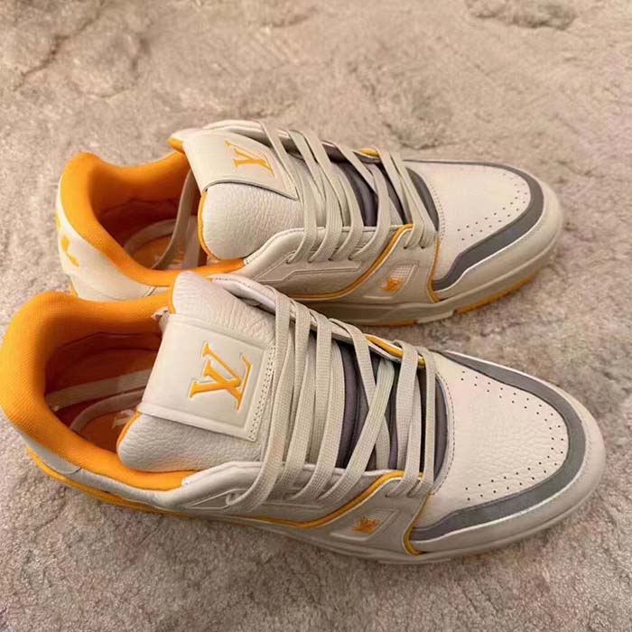 Louis Vuitton LV Unisex LV Trainer Sneaker Yellow Grained Calf Leather Rubber Outsole