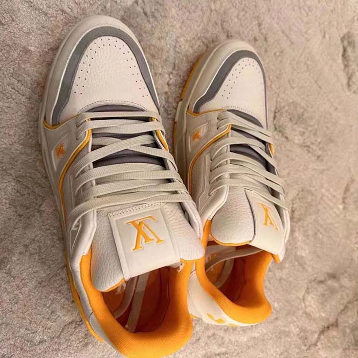 Louis Vuitton LV Unisex LV Trainer Sneaker Yellow Grained Calf Leather Rubber Outsole