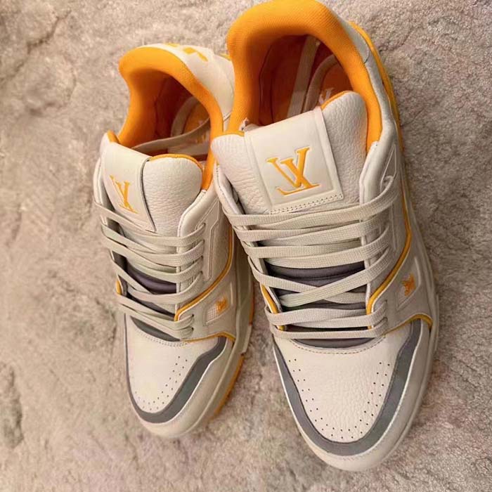 Louis Vuitton LV Unisex LV Trainer Sneaker Yellow Grained Calf Leather Rubber Outsole
