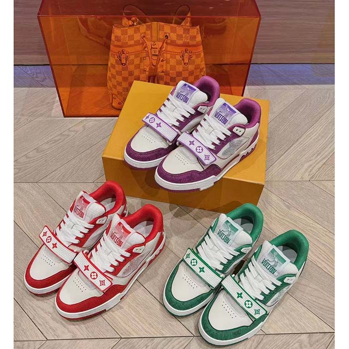Louis Vuitton LV Unisex Trainer Sneaker Purple Monogram Denim Rubber Outsole Monogram Flower