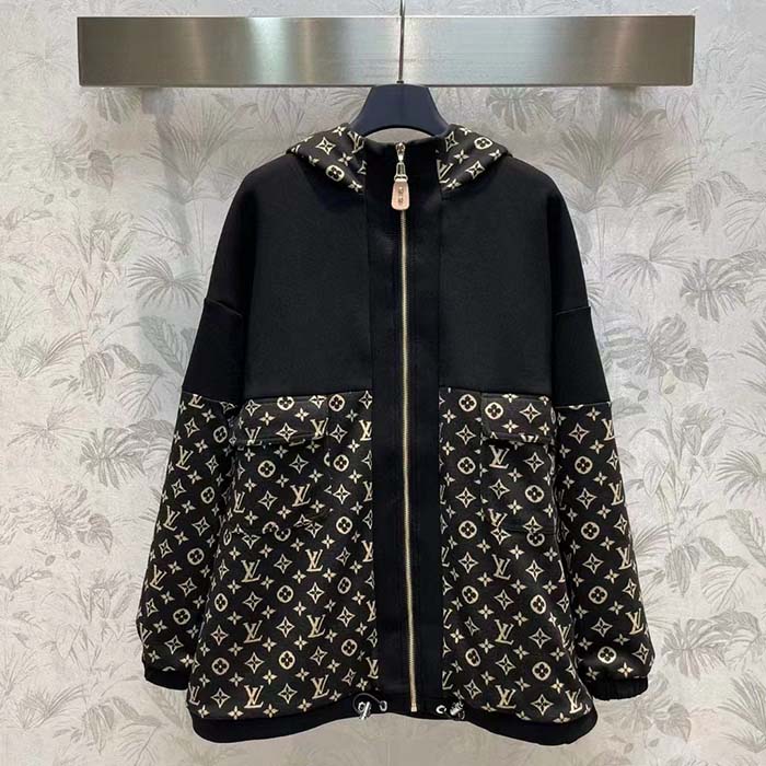 Louis Vuitton LV Women LV Monogram Jacquard Knit Jacket Silk Polyamide Elastane Black Brown