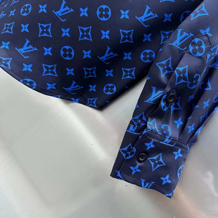 Louis Vuitton LV Women LV Monogram Silk Pleated Shirt Silk Navy