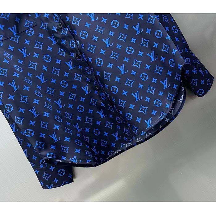 Louis Vuitton LV Women LV Monogram Silk Pleated Shirt Silk Navy