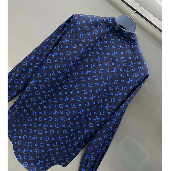 Louis Vuitton LV Women LV Monogram Silk Pleated Shirt Silk Navy