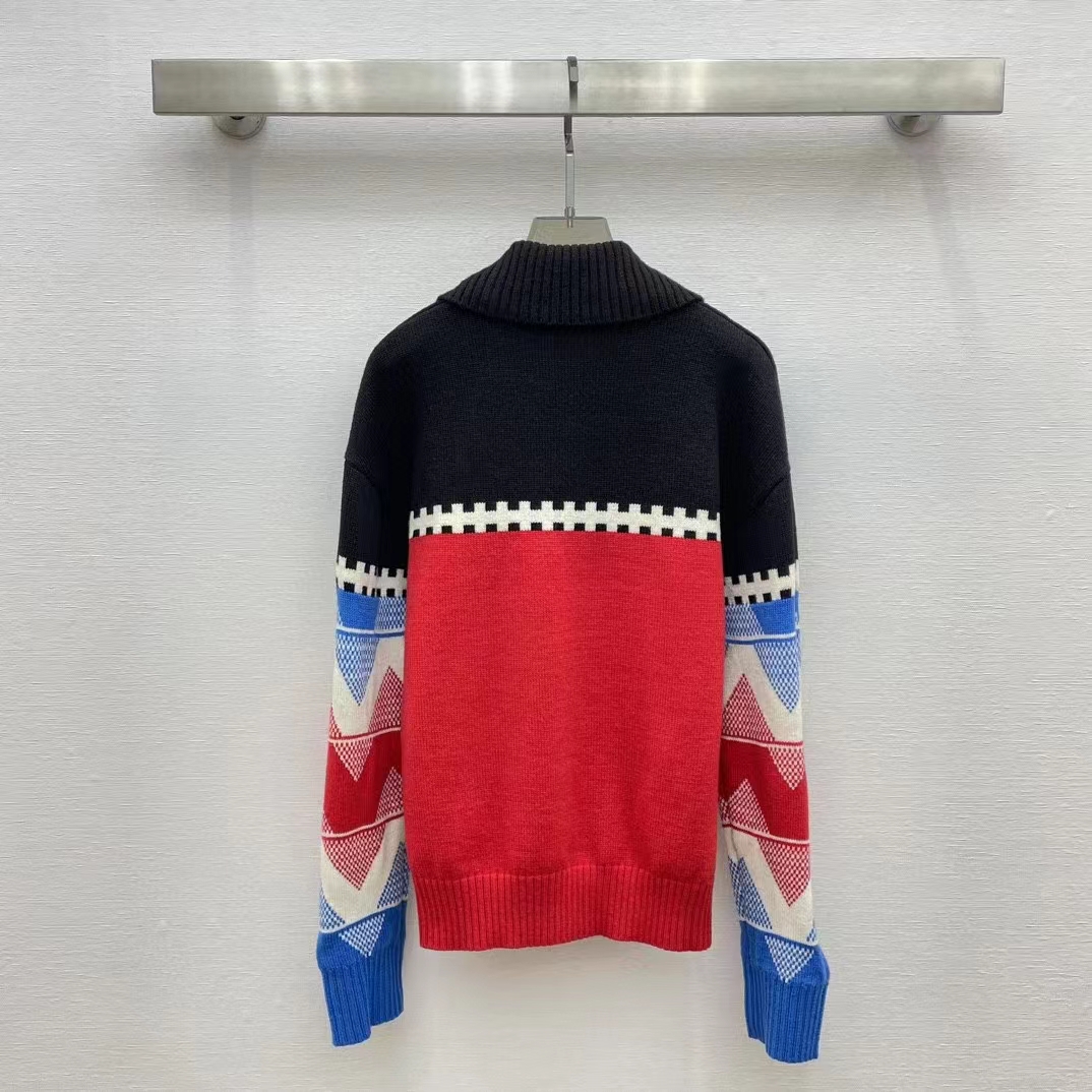 Louis Vuitton LV Men LV Tricolor Knit High Neck Pullover Cashmere Bright Red