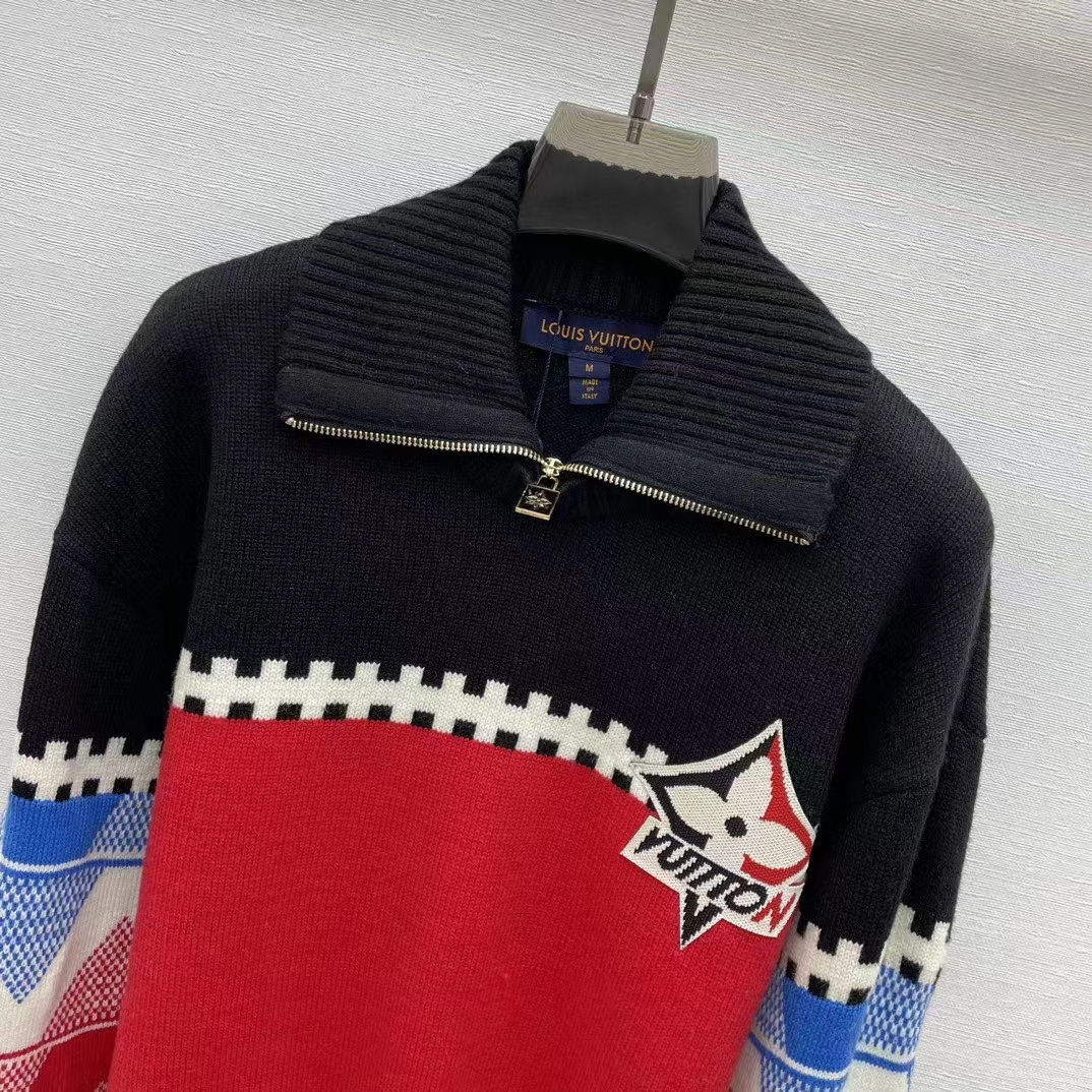 Louis Vuitton LV Men LV Tricolor Knit High Neck Pullover Cashmere Bright Red
