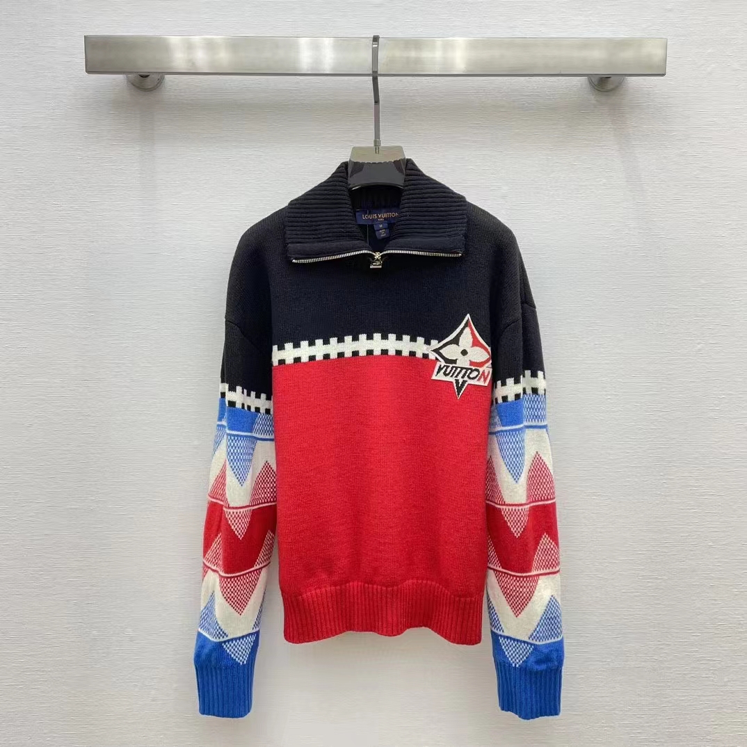 Louis Vuitton LV Men LV Tricolor Knit High Neck Pullover Cashmere Bright Red