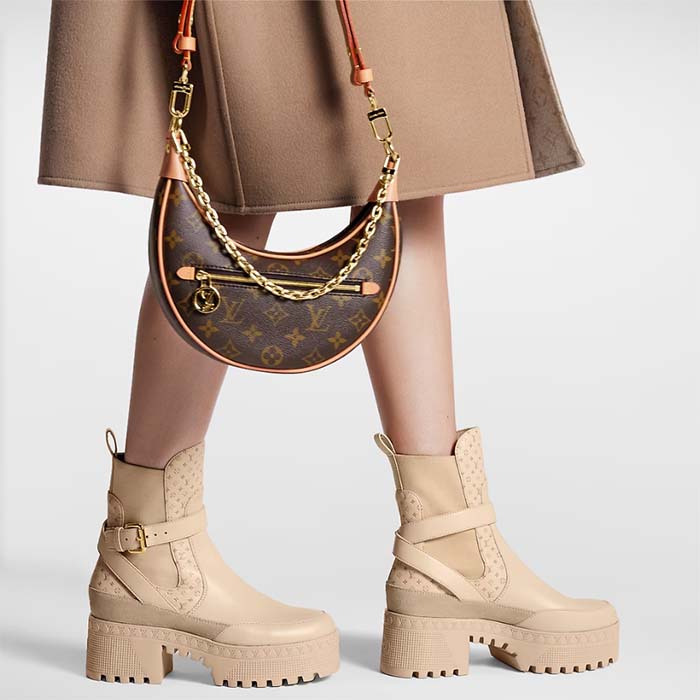 Louis Vuitton LV Women Laureate Platform Desert Boot Beige Calf Leather Treaded Rubber Outsole
