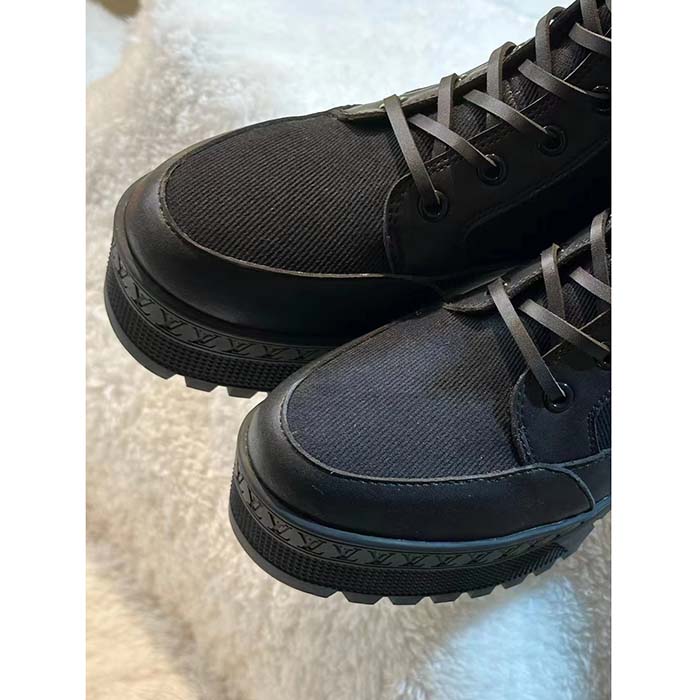 Louis Vuitton LV Women Laureate Platform Desert Boot Black Textile Leather Laces Treaded Rubber