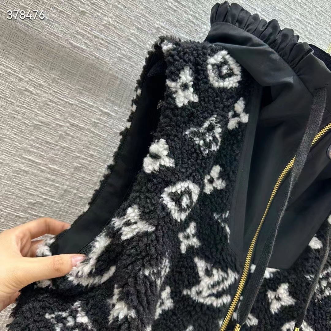 Louis Vuitton LV Men Sleeveless Hooded Monogram Teddy Jacket Acrylic Wool Black White