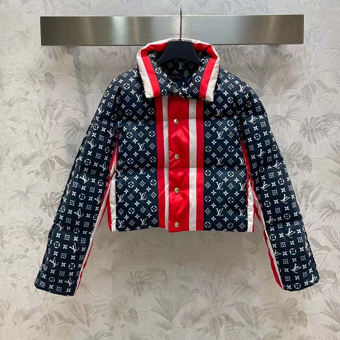 Louis Vuitton LV Women Tricolor Monogram Puffer Jacket Polyamide Navy Red