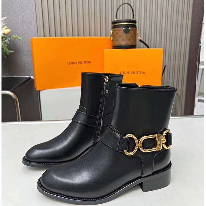 Louis Vuitton LV Women Westside Flat Ankle Boot Black Calf Leather Side Zip